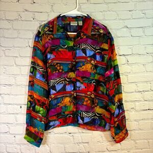 Chico’s Vibrant Colors Silk Button Down Top Size Medium  FF0608